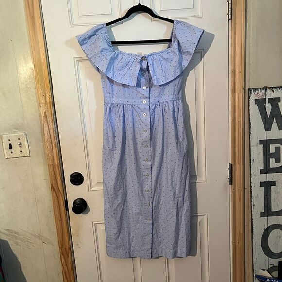 H&M Off The Shoulder Blue Dress Midi Medium - Picture 1 of 5